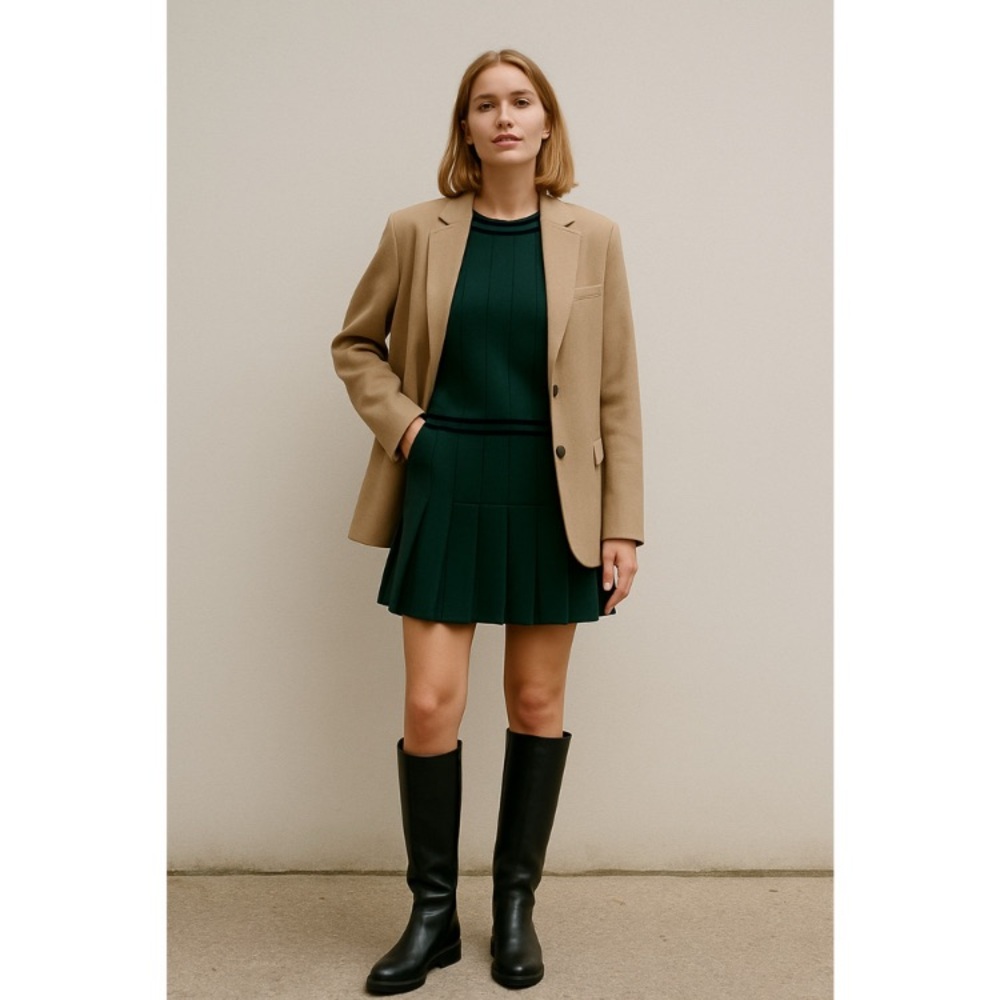 HOUSE OF HARLOW 1960 Knit Pleated Skirt Retro Green Black Large Varsity